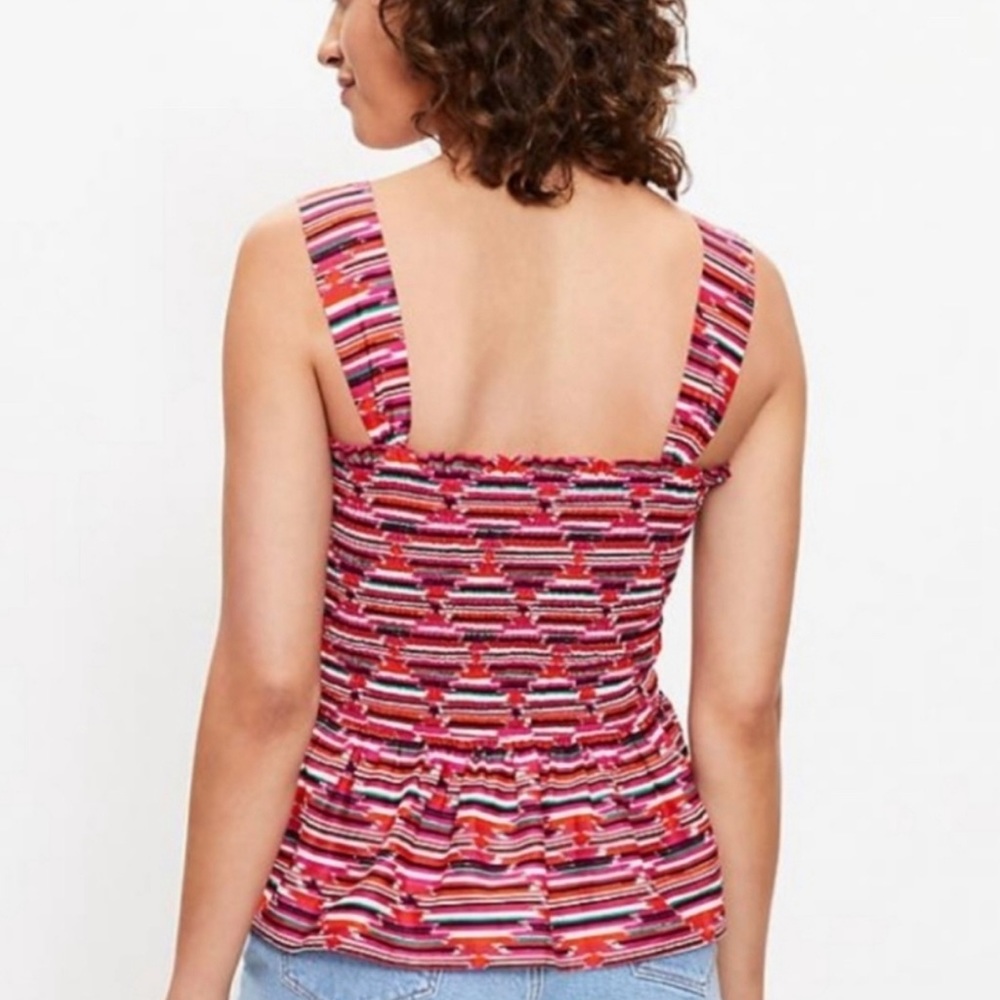 LOFT SIZE S Ikat Smocked Peplum Cami Plum Kiss NWT - Picture 2 of 6